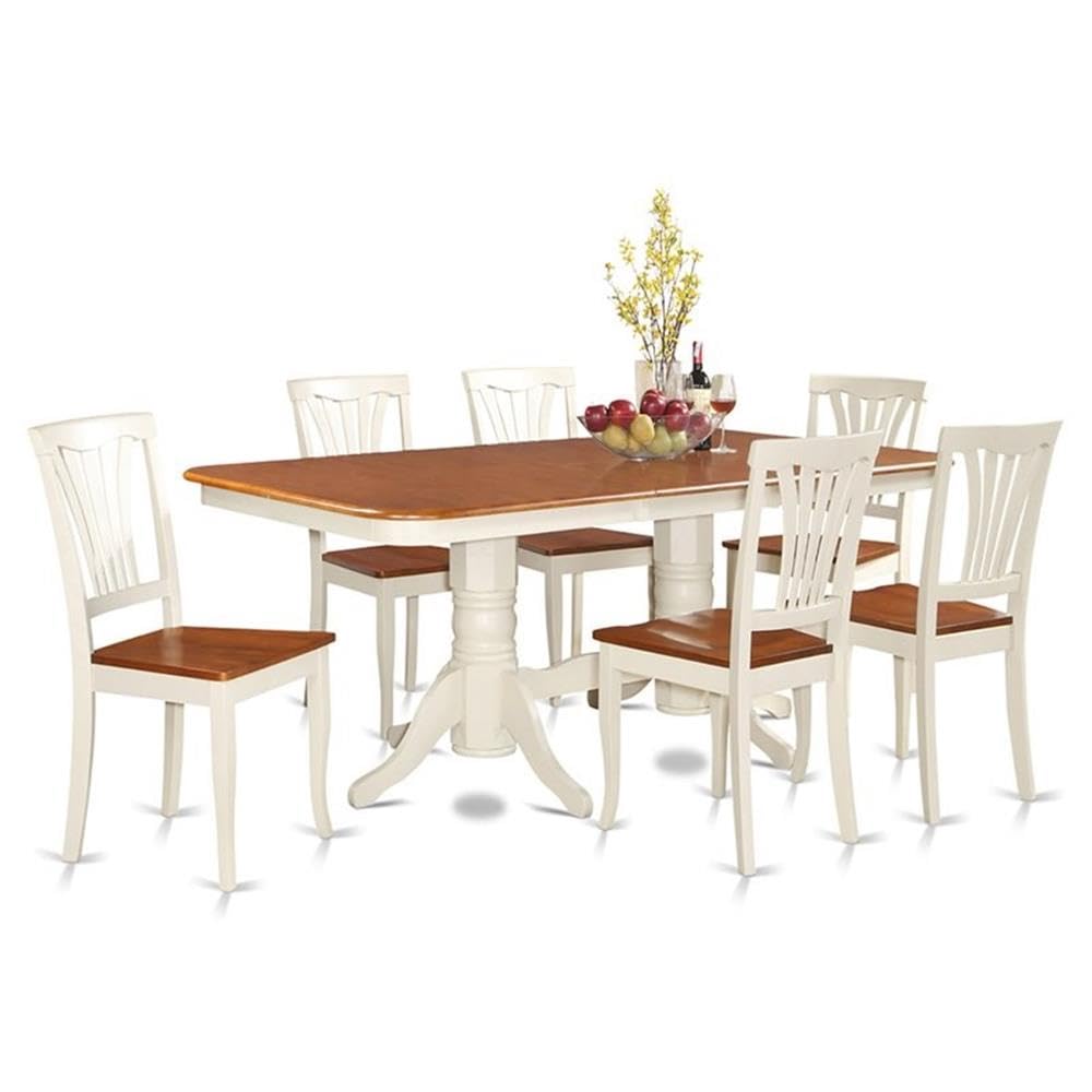 East West Furniture NAAV7-WHI-W 7 Piece Dining Set Consist of a Rectangle Dining Table with Butterfly Leaf and 6 Kitchen Chairs, 40x78 Inch, Buttermilk & Cherry