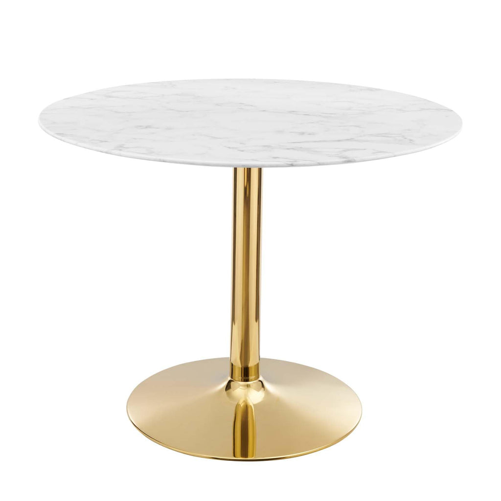 Modway Verne Round Artificial Marble 40" Dining Table in Gold White