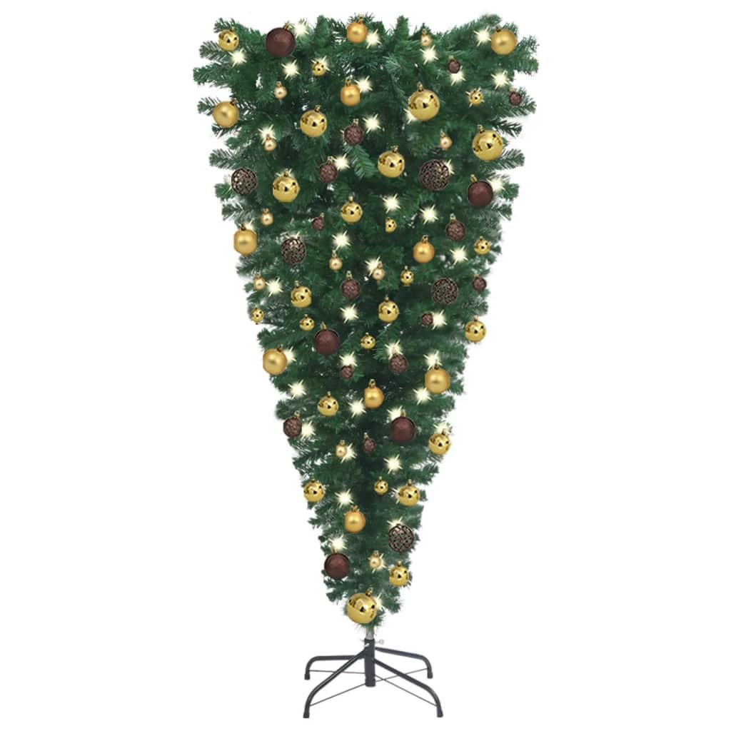 Vidaxl Artificial Christmas Tree In Upsidedown Style, 59.1 Inches, With Leds And Decorative Balls, Economical Choice, In Durabl