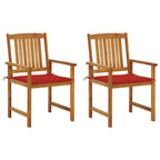 vidaXL Patio Chairs Set – Solid Acacia Wood Outdoor Chairs with Cozy Red Cushions – Sturdy Garden Furniture with a Rustic Charm – Easy to Assemble