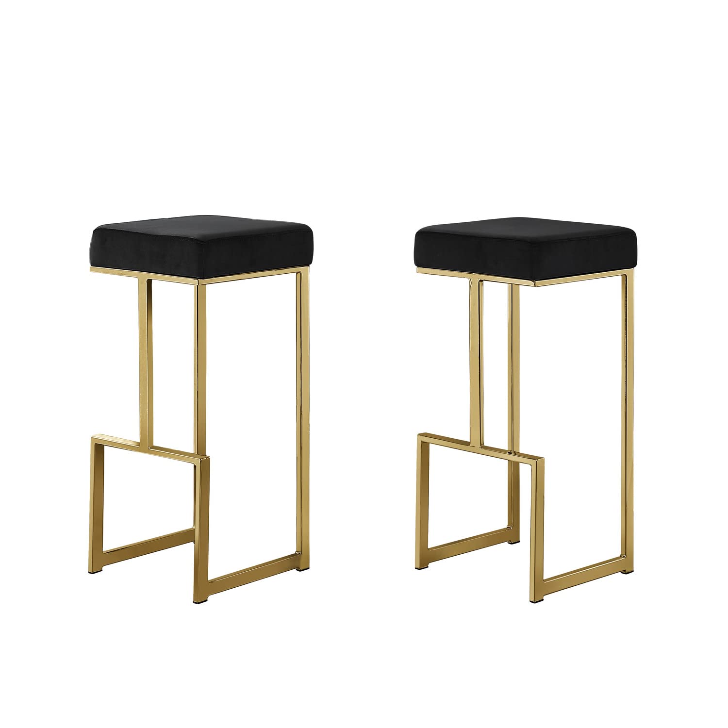 Best Master Furniture Dorrington Velvet Backless Bar Stool In Black/Gold (Set Of 2)