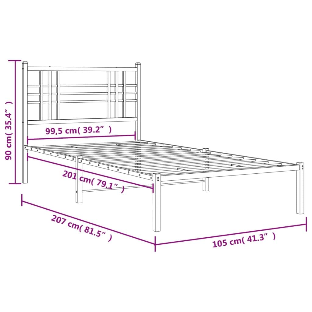 vidaXL White Metal Bed Frame-Single Size with Headboard-Modern Steel Construction-Powder-Coated-81.5" x41.3 x35.4