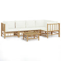 vidaXL Bamboo Patio Lounge Set - 6 Piece Outdoor Garden Sofa Set with Cream White Cushions, Modular Design, Ideal for Patio, Dec