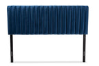 Baxton Studio Emile Modern and Contemporary Navy Blue Velvet Fabric Upholstered and Dark Brown Finished Wood Full Size Headboard