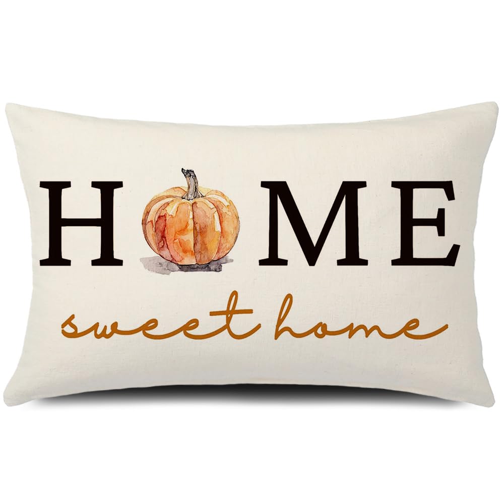 Gtext Fall Pillow Cover 12X20 Sweet Home Pumpkin Throw Pillow Autumn Decorative Lumbar Linen Outdoor Farmhouse Decor Cushion Cov