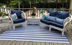 Mad Mats Geometric Outdoor Rug, Reversible Plastic Mat (6' X 9', Vertical Stripe - Blue/White)