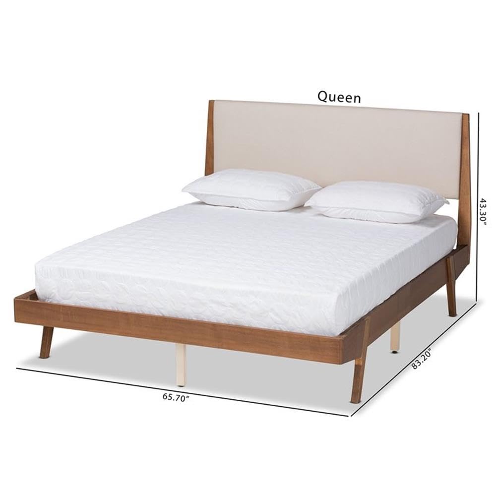Baxton Studio Senna Beige and Walnut Brown Finished Wood Queen Size Platform Bed