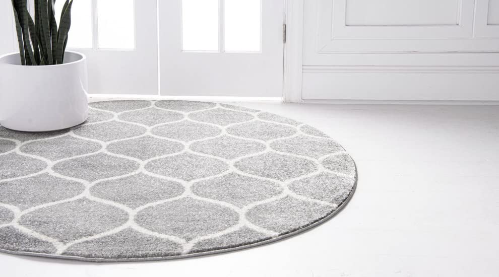 Unique Loom Trellis Frieze Collection Area Rug - Rounded (3' Round, Light Gray/ Ivory)