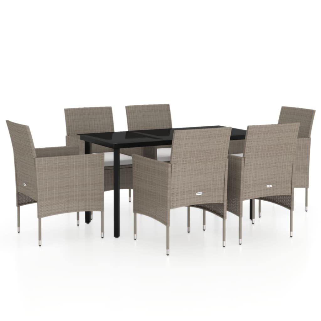 vidaXL Patio Dining Set 7 Piece with Cushions Garden Outdoor Lawn Yard Terrace Balcony Table and Chair Seat Seating Furniture Beige and Black