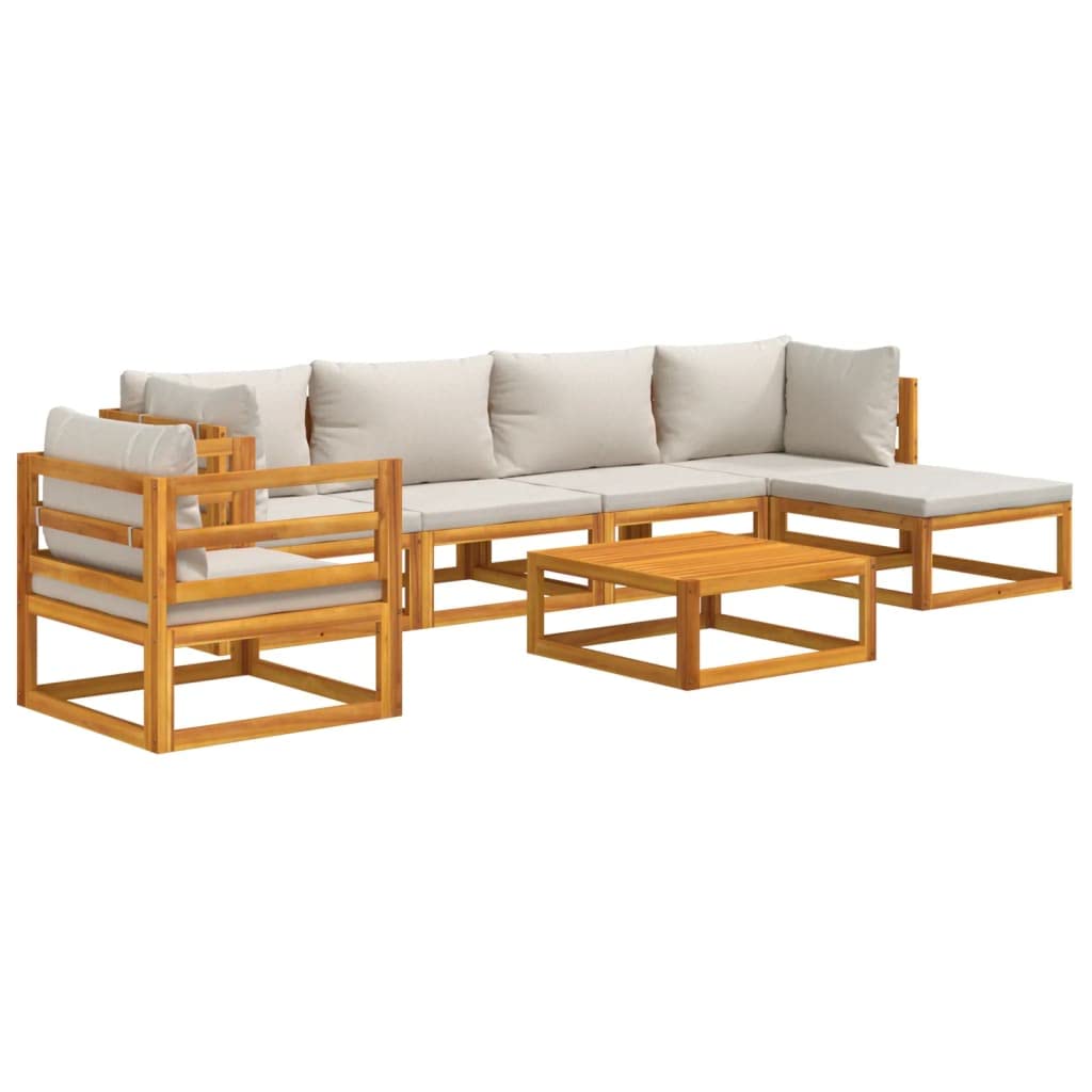 vidaXL 7 Piece Patio Lounge Set with Light Gray Cushions Solid Wood