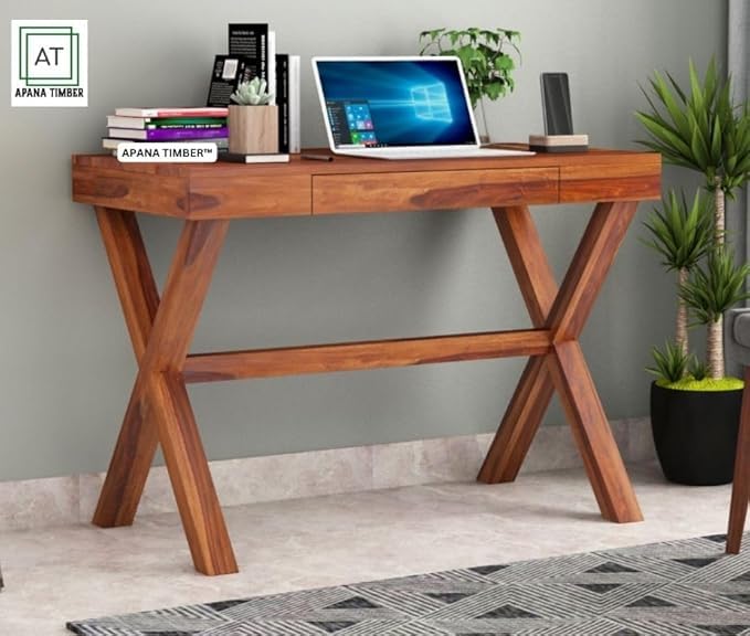 Apana Timber Solid Sheesham Wood X Shape Study Table For Students Wooden Study Room Furniture Laptop Writing Tables Office Desk