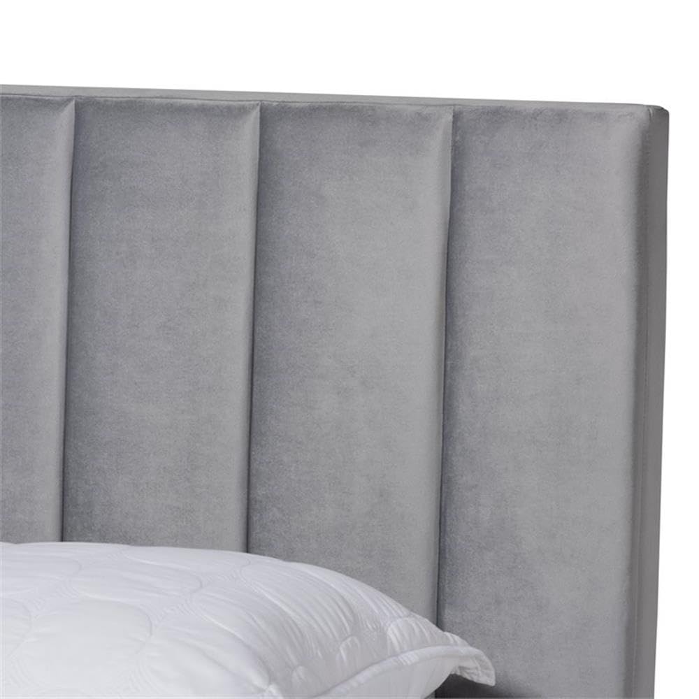 Baxton Studio Clare Glam and Luxe Grey Velvet Fabric Upholstered King Size Panel Bed with Channel Tufted Headboard