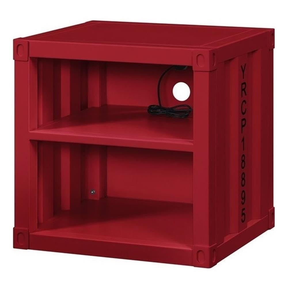 Acme Cargo Metal Frame Nightstand with 2 Compartments in Red