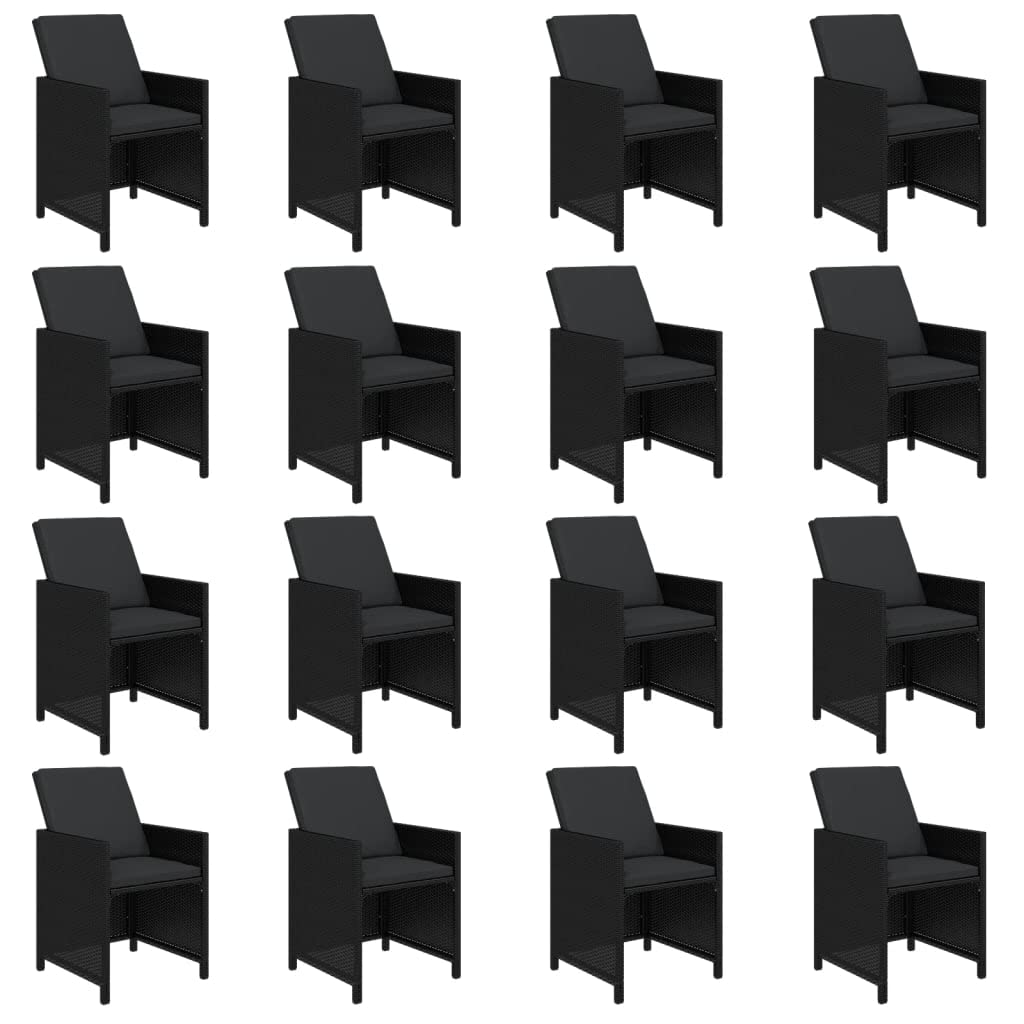 vidaXL Patio Dining Set 17 Piece with Cushions Garden Outdoor Terrace Balcony Dining Dinner Dinette Table and Chair Furniture Poly Rattan Black