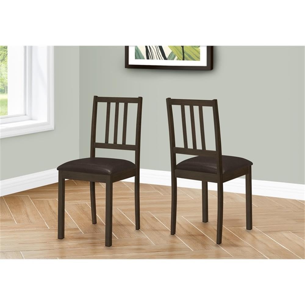 Monarch Specialties I 1304 Dining Chair, Set of 2, Side, Upholstered, Kitchen, Dining Room, Pu Leather Look, Wood Legs, Brown, Transitional