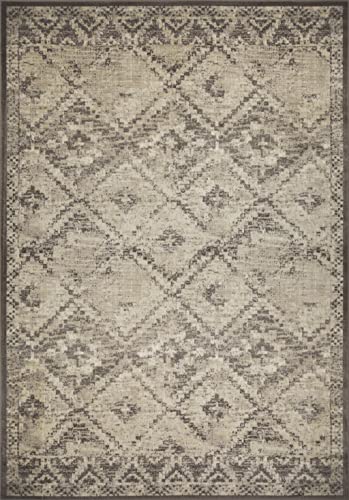 HomeRoots Grey Heat-Set Polypropelene 5’ x 8’ Gray Beige Distressed Diamond Area Rug