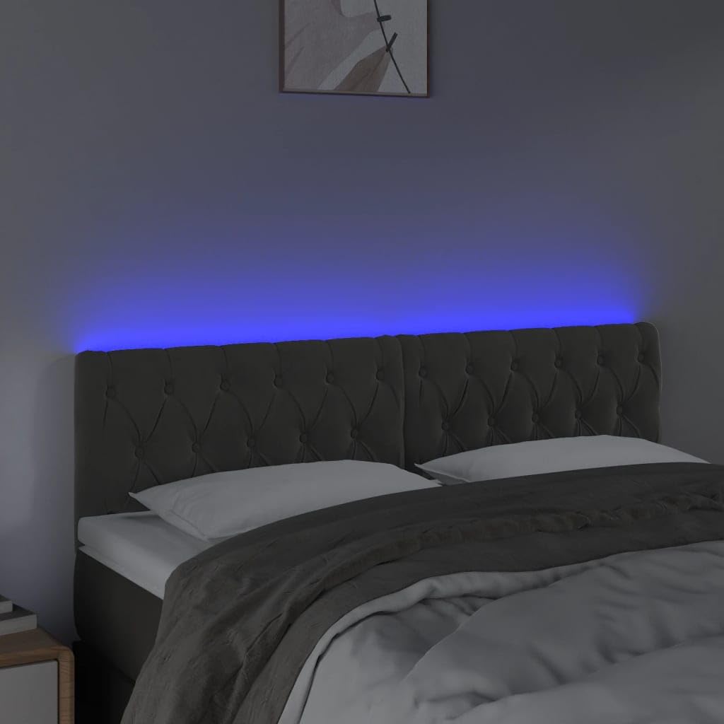 Vidaxl Led Headboard, Upholstered Headboard For Bed Home, Bed Headboard With Led Light, Bedroom Furniture, Dark Gray 56.7"X2.8"X30.7"/34.6" Velvet