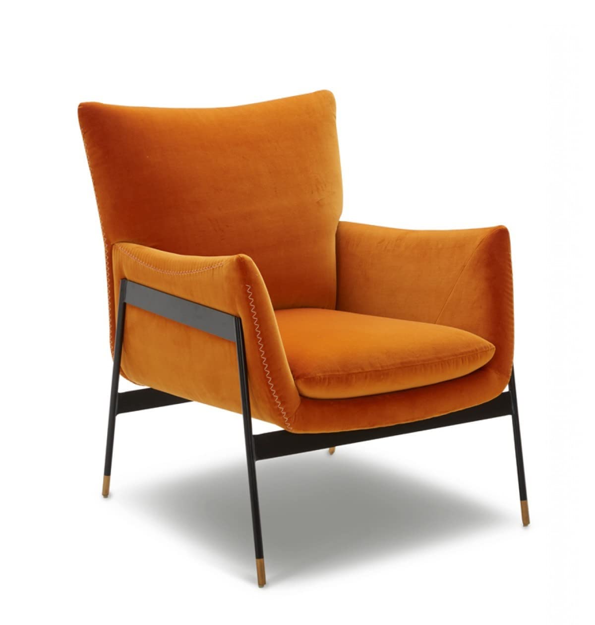 HomeRoots Velvet Solid Color Flared Arms Wingback Chair Metal Black Legs