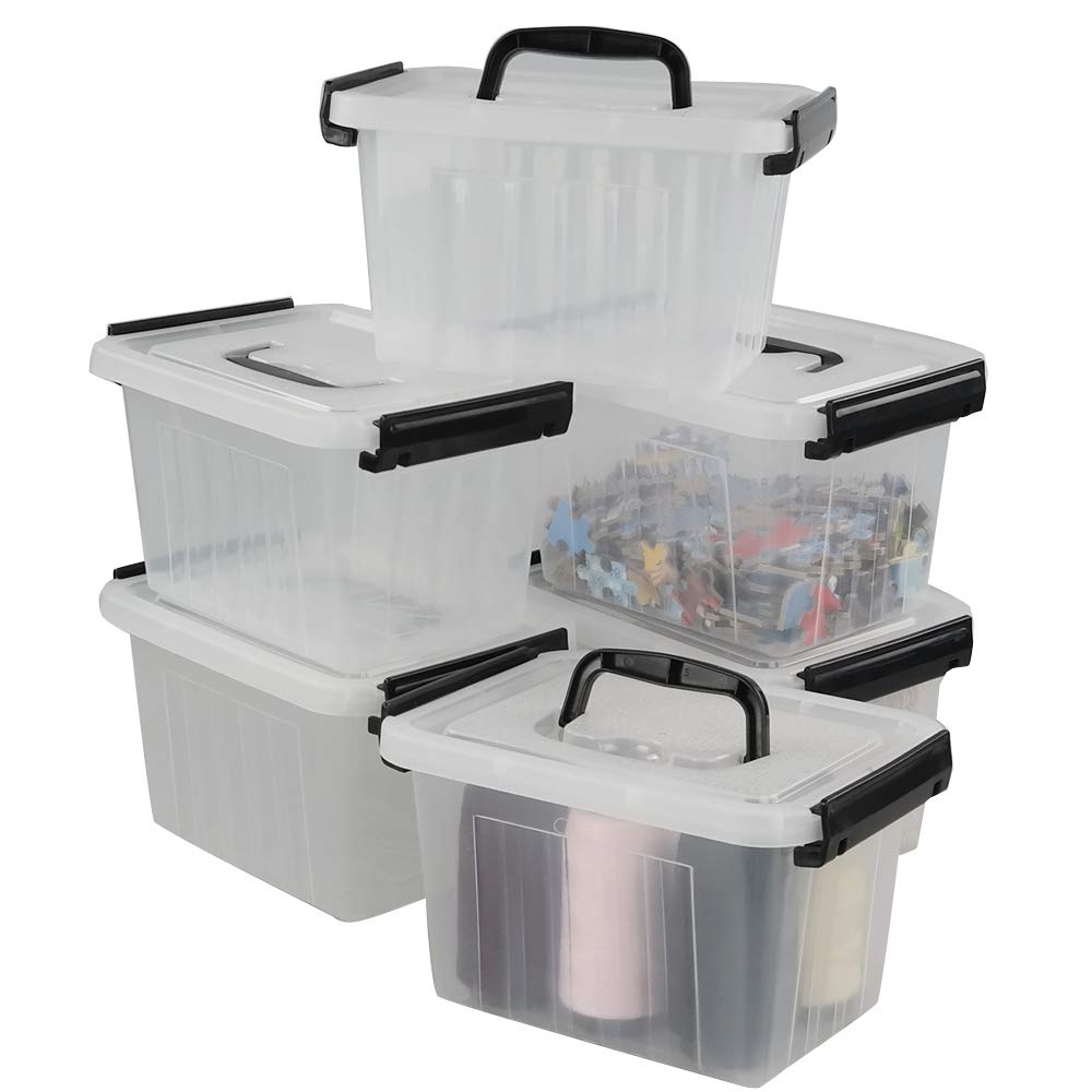 Lesbin Small Plastic Storage Box, 6-Pack 3 Liter Storage Bins with Lid