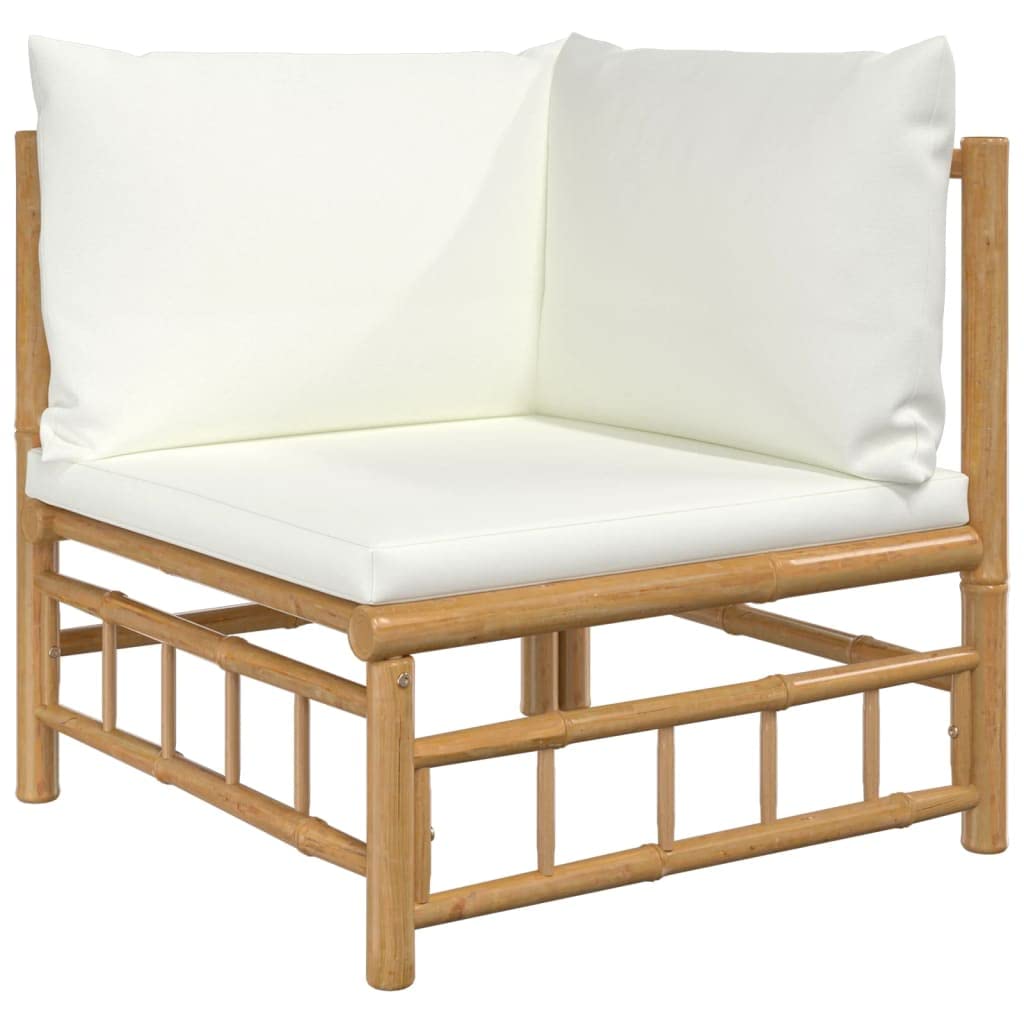 vidaXL Farmhouse Styled Bamboo Patio Lounge Set - 5 Piece Outdoor Furniture Set with Cream White Cushions - Flexible Modular Design for Personalized Configurations - Sturdy Table Included
