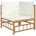 vidaXL Farmhouse Styled Bamboo Patio Lounge Set - 5 Piece Outdoor Furniture Set with Cream White Cushions - Flexible Modular Design for Personalized Configurations - Sturdy Table Included