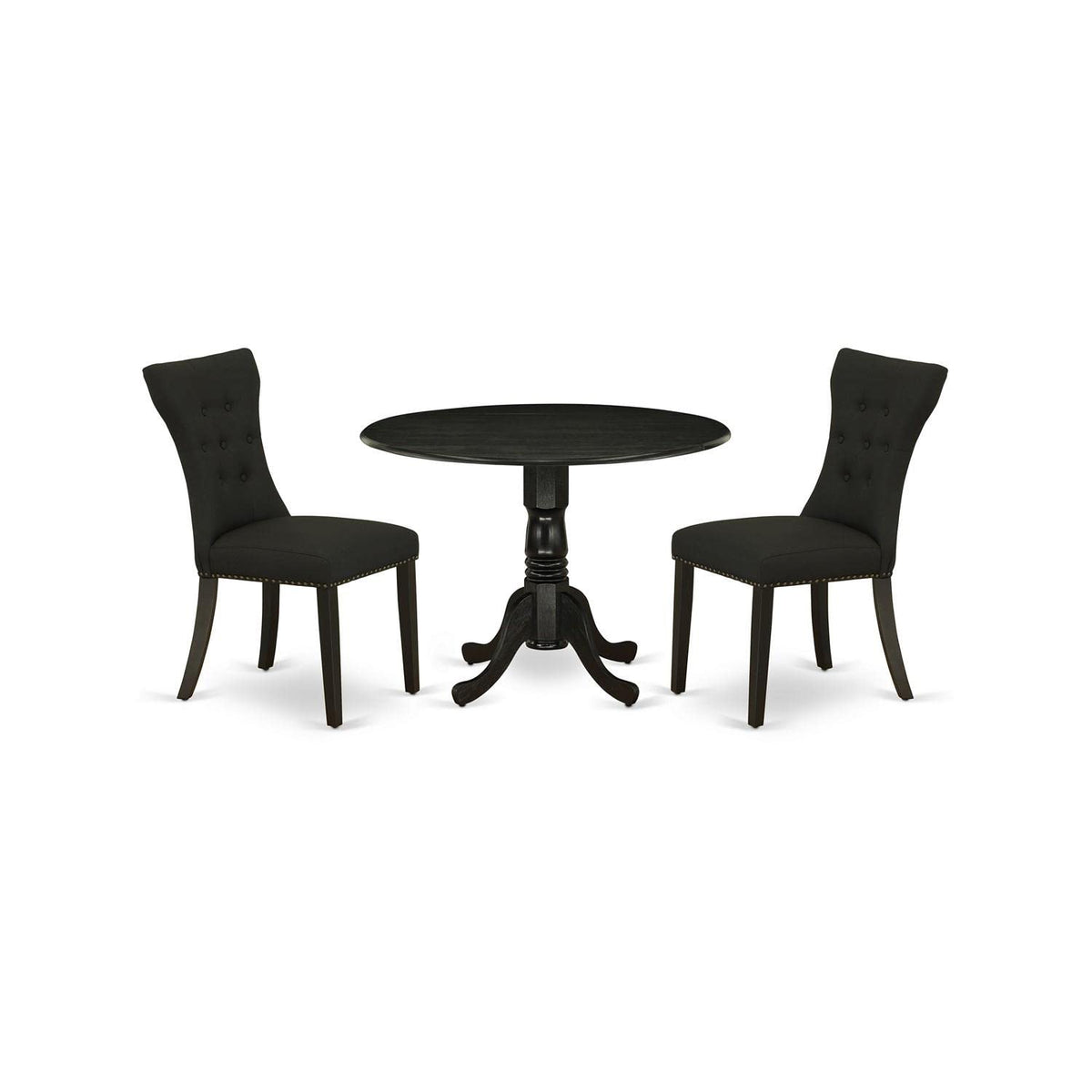 East West Furniture Dlga3-Blk-24 3 Piece Kitchen Table & Chairs Set Contains A Round Dining Room Table With Dropleaf And 2 Black Linen Fabric Parsons Dining Chairs, 42X42 Inch, Black