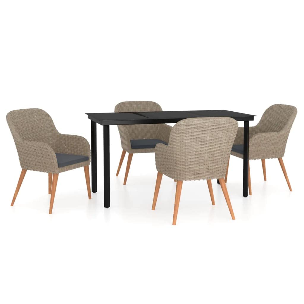 vidaXL Patio Dining Set 5 Piece with Cushions Garden Outdoor Lawn Yard Terrace Balcony Table and Chair Seat Seating Furniture Brown