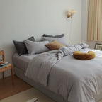 Clothknow Grey Comforter Set California King 3Pcs Light Gray Bedding Comforter Sets Grey Comforter King Size Soft Silver Comfort