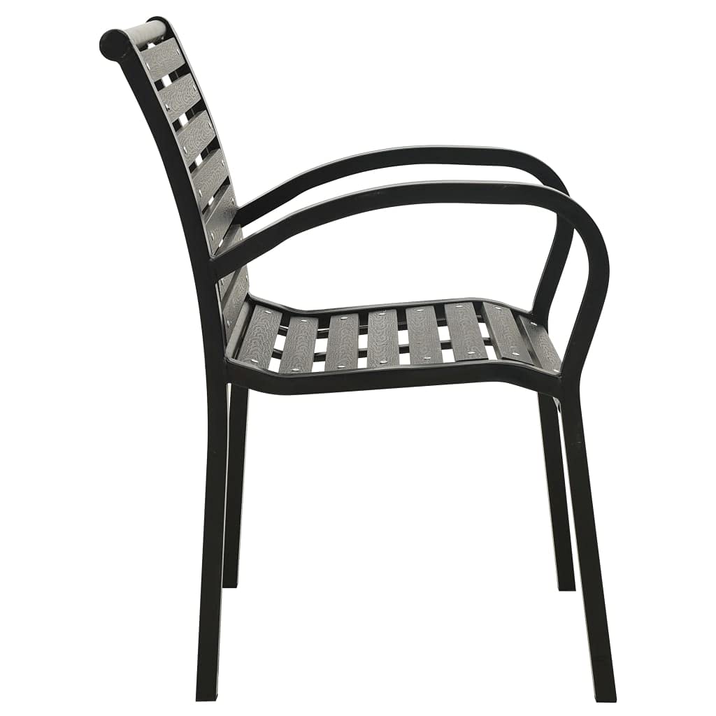 vidaXL Outdoor Patio Chairs Set - Industrial Style, Weather-Resistant, Steel and WPC Material, Stackable Design - Black Finish