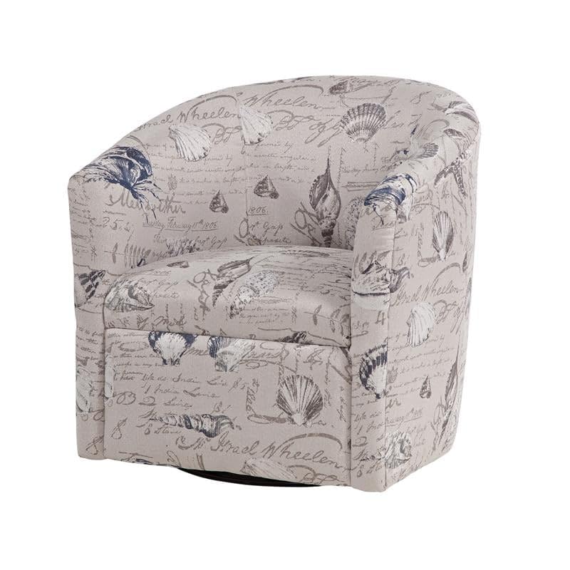 Beach Harbor Gray Coastal Patterned Polyester Fabric Swivel Accent Chair