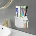 Drill Fast WallMounted Toothbrush Holder & Bathroom Organizer with Toothpaste Slot and Floss Hooks  SpaceSaving Storage Cup 