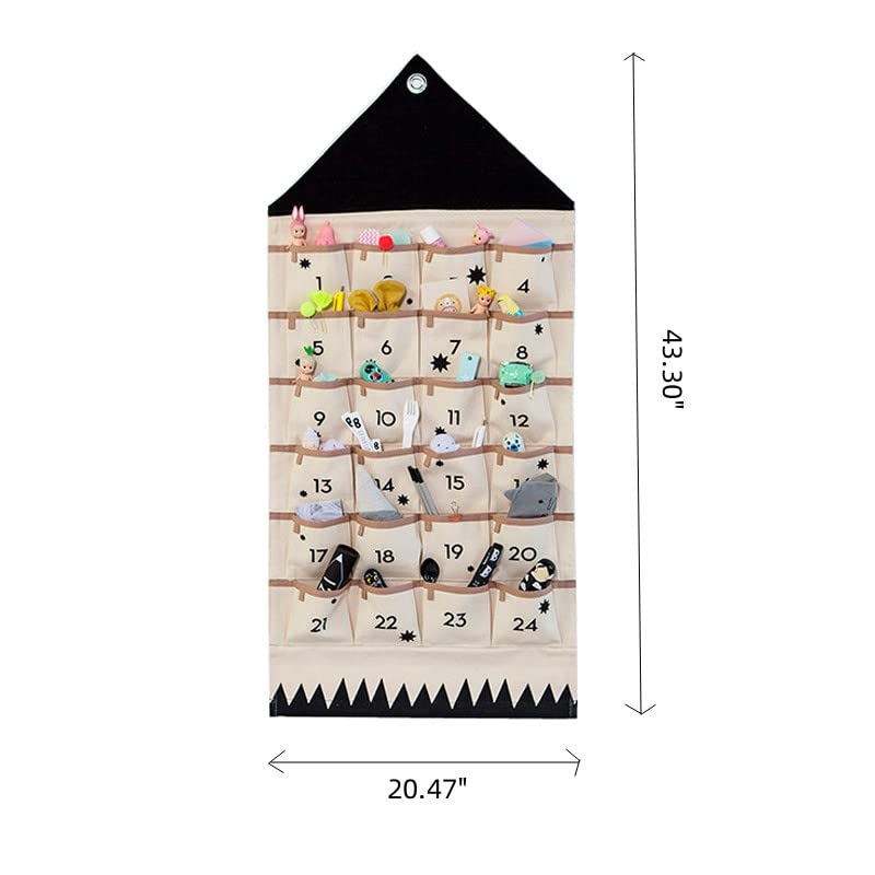 Stkmelon Christmas Advent Calendar With Pockets Wall Hanging Bag For Home Xmas Countdown Decoration(Countdown To Christmas) Blac