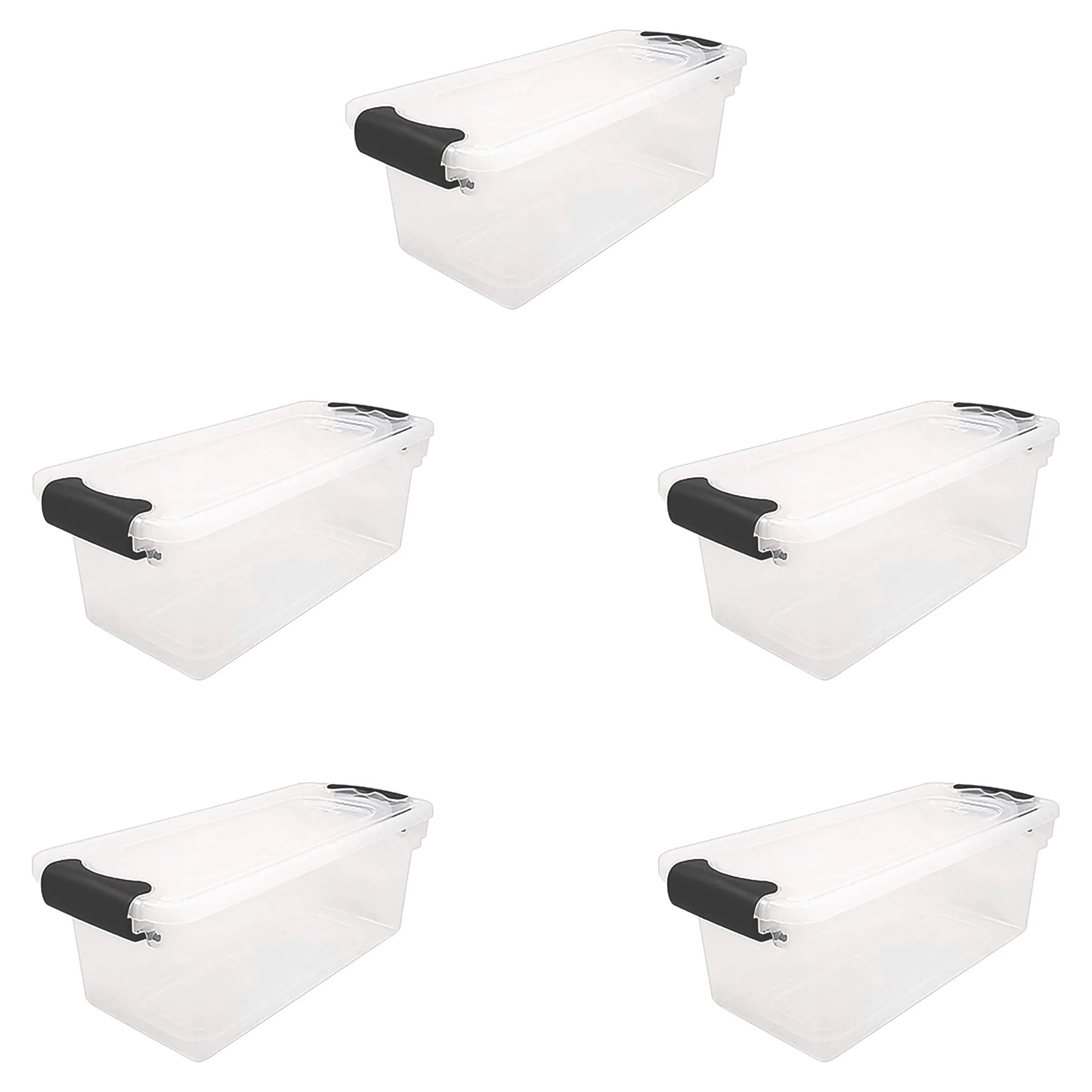 HOMZ 5 Pack Small Clear Plastic Storage Bins with Latching Lids, 7.5 Quart, Gray