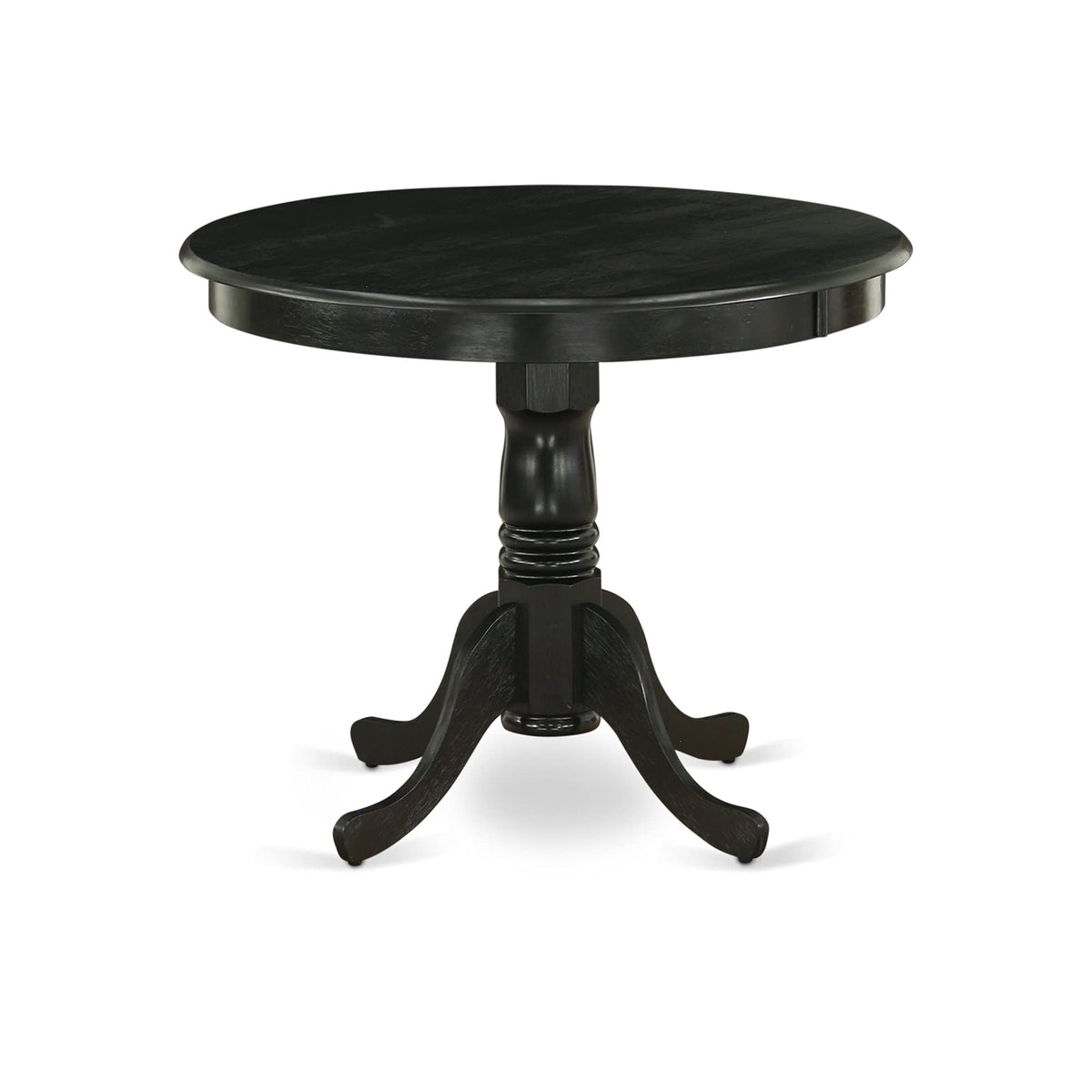 East West Furniture Anga5-Abk-24 5 Piece Dining Table Set For 4 Includes A Round Kitchen Table With Pedestal And 4 Black Linen Fabric Parsons Dining Chairs, 36X36 Inch, Wirebrushed Black