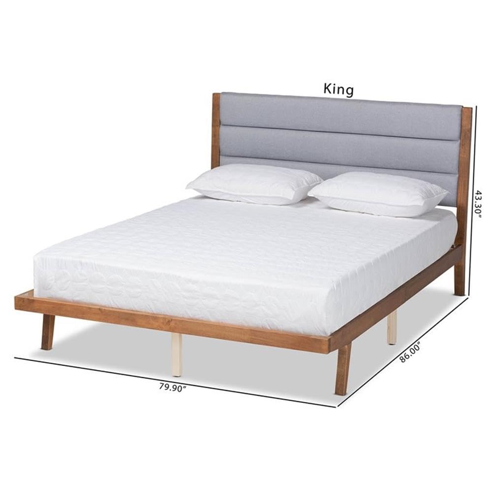 Baxton Studio Jarlan Modern and Contemporary Transitional Grey Fabric Upholstered and Walnut Brown Finished Wood Full Size Platform Bed