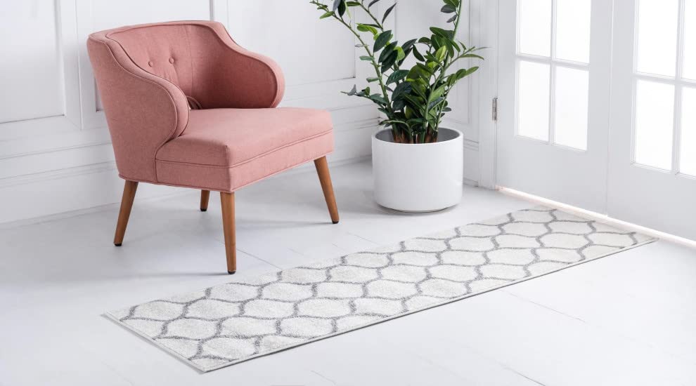 Unique Loom Trellis Frieze Collection Area Rug - Rounded (2' X 10' Runner, Ivory/ Gray)