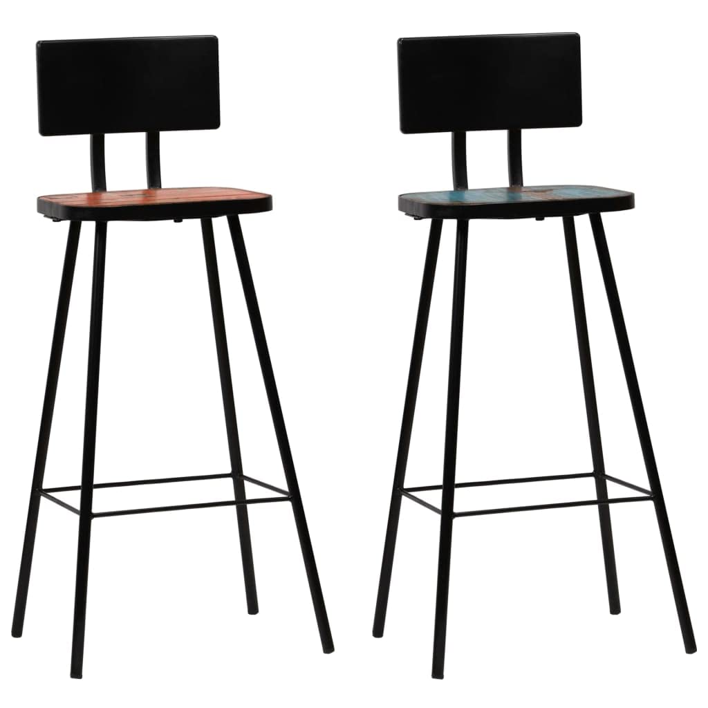 vidaXL Bar Chairs (2 pcs) - Antiqued Solid Reclaimed Wood, Rustic Industrial Finish, Durable Steel Frame, Comfortable Footrest -