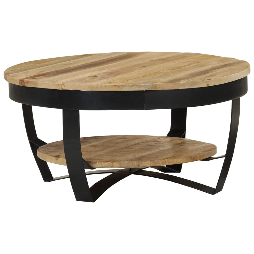 Vidaxl Industrialstyle Coffee Table  Solid Rough Mango Wood, Brown  Handcrafted  With Storage Shelf  Fully Assembled  25.6