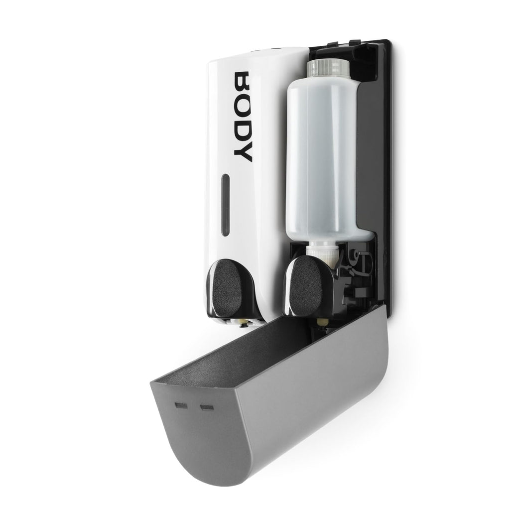 Duo Wall Mounted Shampoo Soap Shower Dispensers With 2X350Ml Refillable Bottles, White/Silver