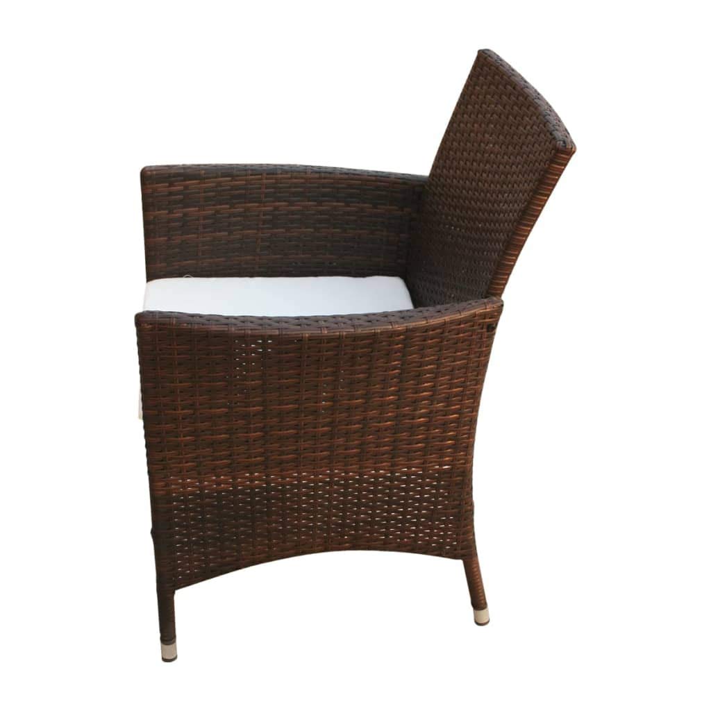 vidaXL Poly Rattan Patio Chairs – Set of 2, Outdoor Garden Furniture with Comfortable Cushions, Brown