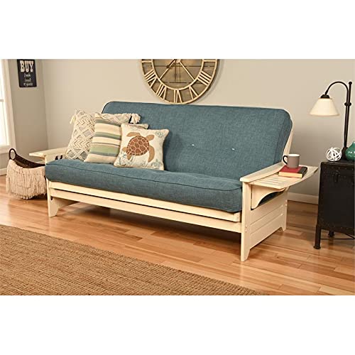 Kodiak Furniture Phoenix Futon with Linen Fabric Mattress in White/Aqua Blue