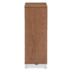 Baxton Studio Eloise Modern & Contemporary Beech Wood 2 Door Shoe Cabinet with Open Shelves, Walnut
