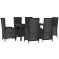 vidaXL Black Poly Rattan Patio Dining Set - 7 Piece with Sturdy Steel Frame, Reclining Garden Chairs, Acacia Wood Tabletop, and 