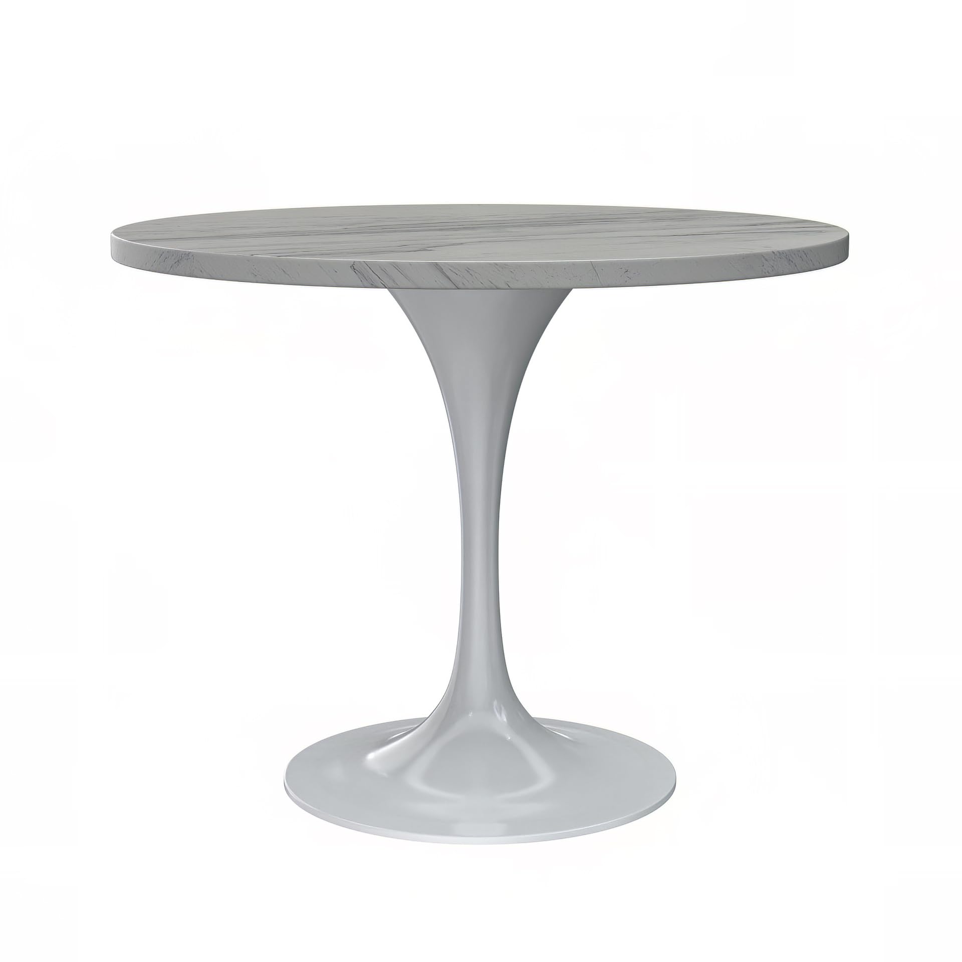 27 Round Dining Table, White Base with Laminated White Marbleized Top