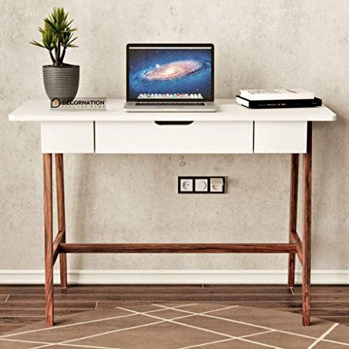 Decornation Study Table Desk, Wood Table, Reading Tables, Writing Desk For Home/Office Made Of Mdf Solid Wood (White)