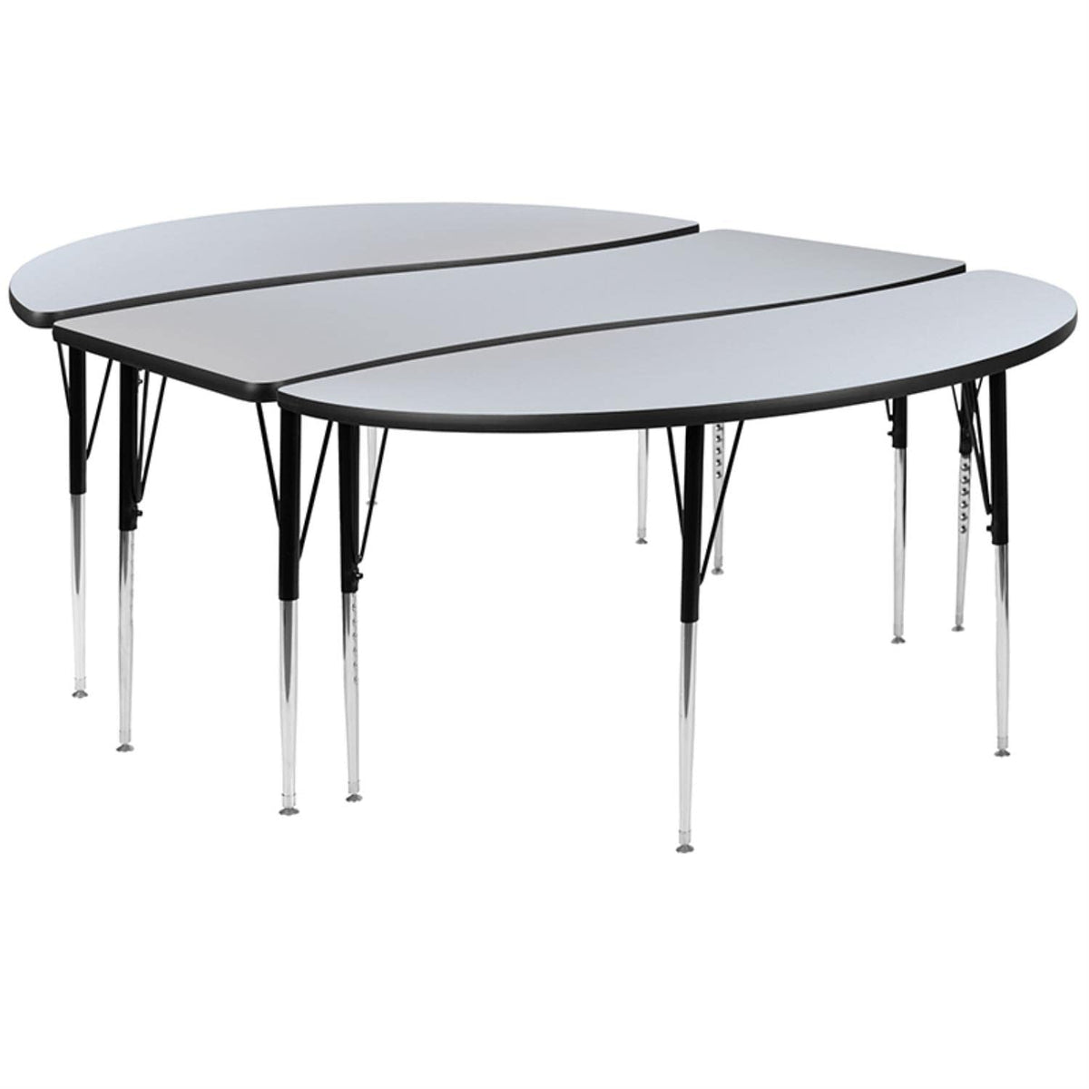 Flash Furniture Emmy 2 Piece 86" Oval Wave Flexible Grey Thermal Laminate Activity Table Set - Standard Height Adjustable Legs