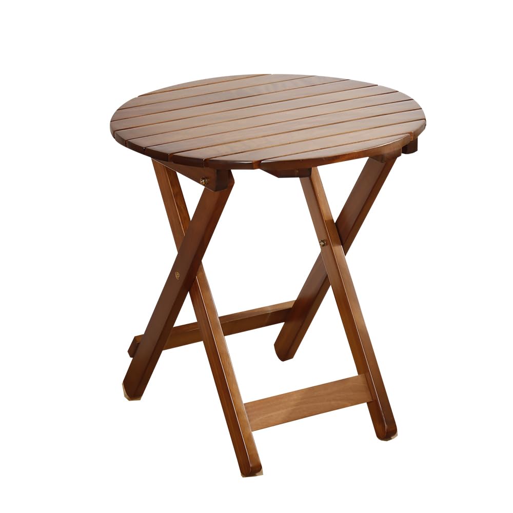 BplusZ Outdoor Small Table Round Folding Side Table, Foldable Wooden End Table for Indoor, Porch, Patio, Camping as Coffee Table