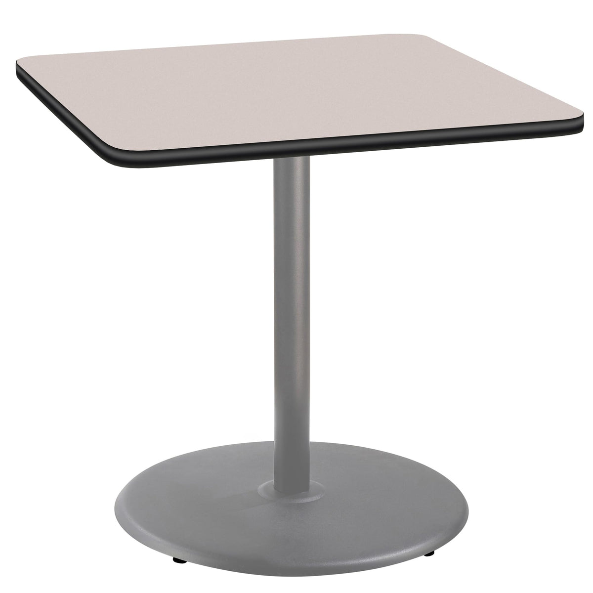 National Public Seating NPS 36" Square Cafe Table with Round Base, 36" Height, Particleboard Core/T-Mold, Grey Nebula Top, Grey Frame