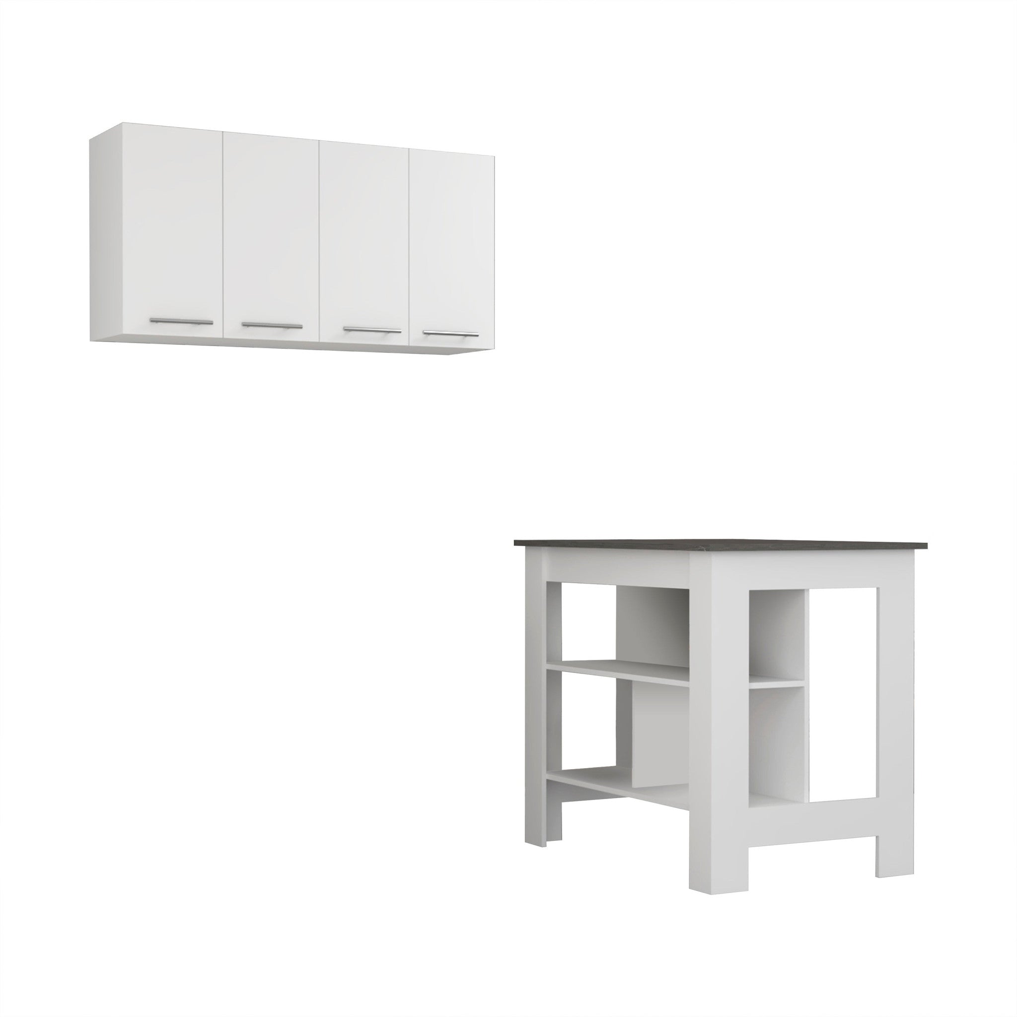 White And Dark Brown 41 Kitchen Island Set With Storage