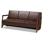 Baxton Studio Christa Mid-Century Modern Transitional Dark Brown Faux Leather Effect Fabric Upholstered and Walnut Brown Finished Wood Sofa